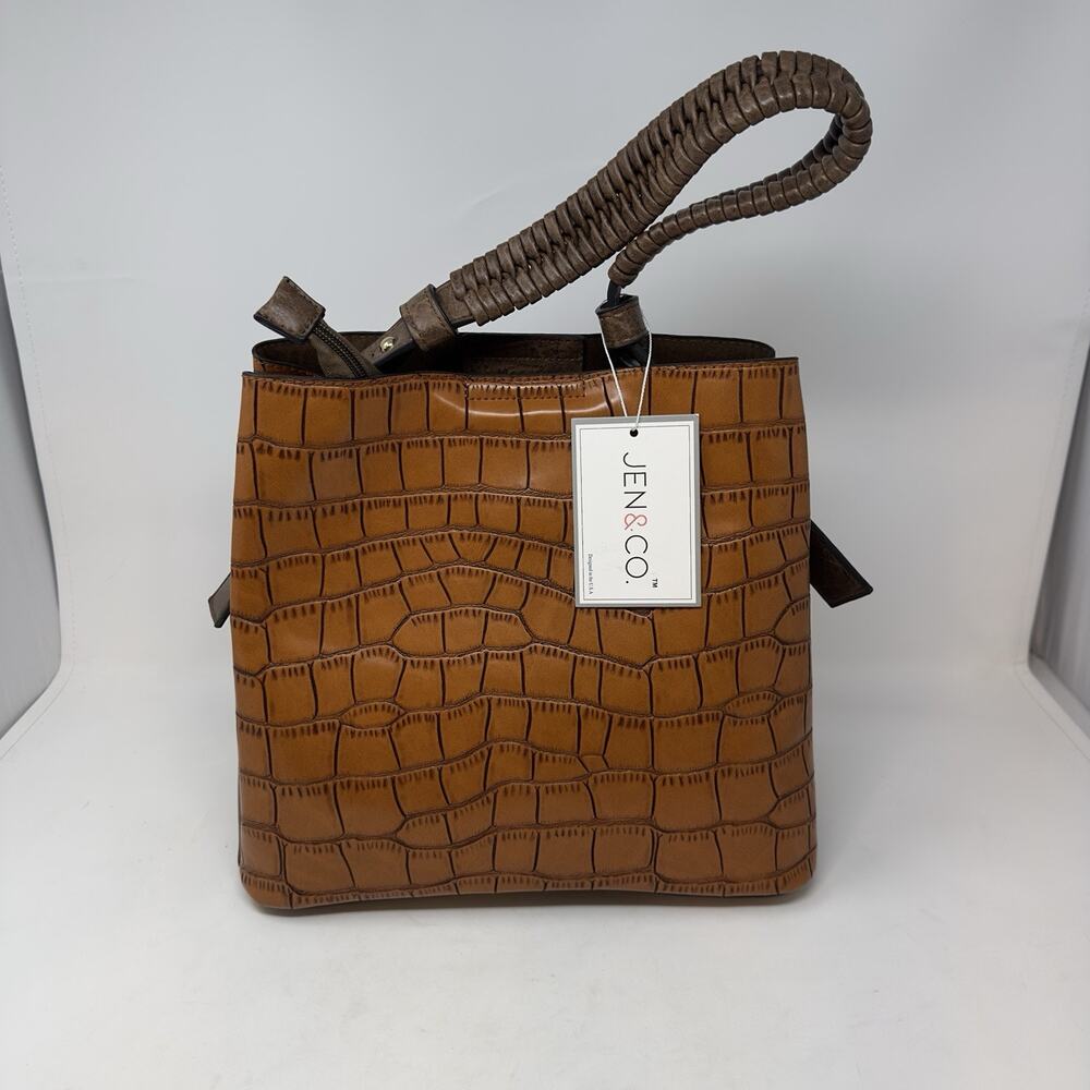 Jen & Co Olivia Leopard Print Contrast Hobo Shoulder Bag Purse Brown Vegan NWT